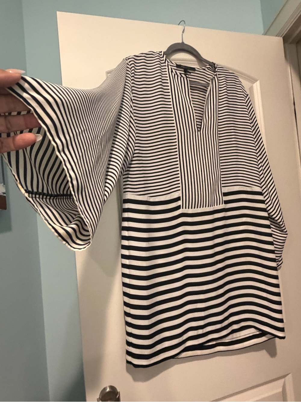 BCBGMaxAzria Black & White Striped Bell-Sleeve Tunic Dress